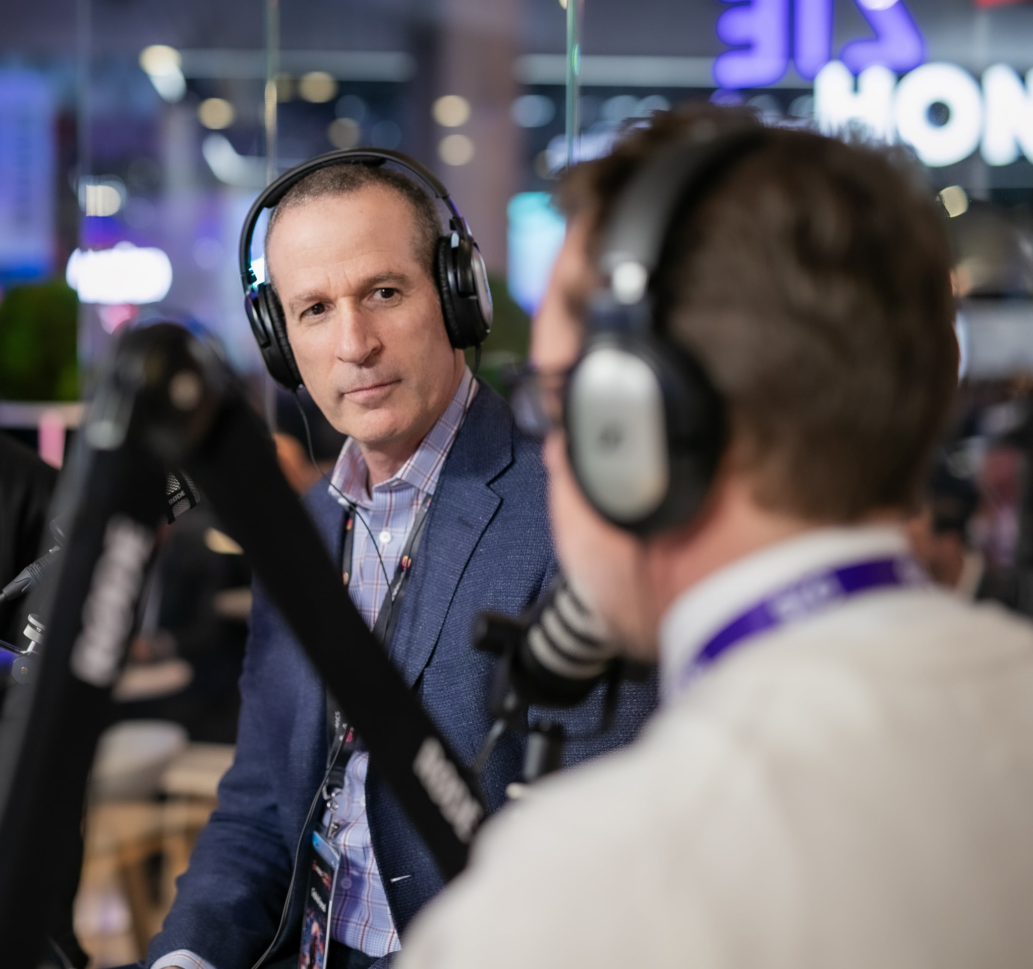 Being interviewed on stage at an industry event