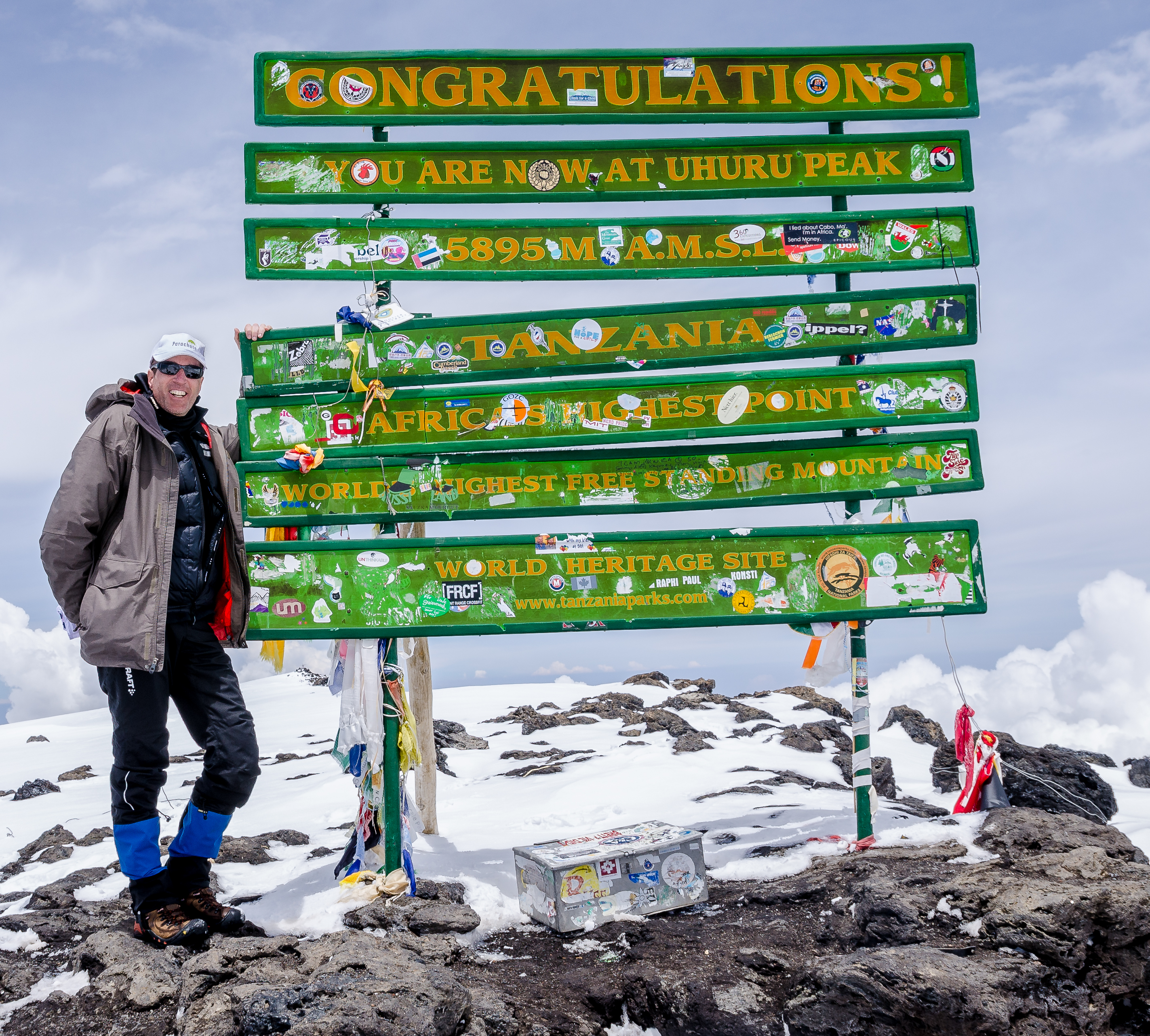 At the summit of Mount Kilimanjaro, Uhuru Peak, Tanzania